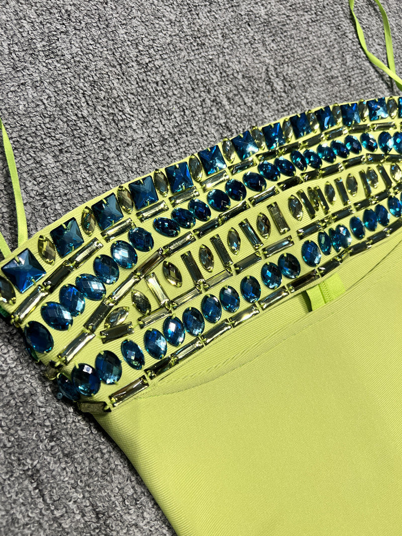 Lime Light Jeweled Cutout Mini Dress