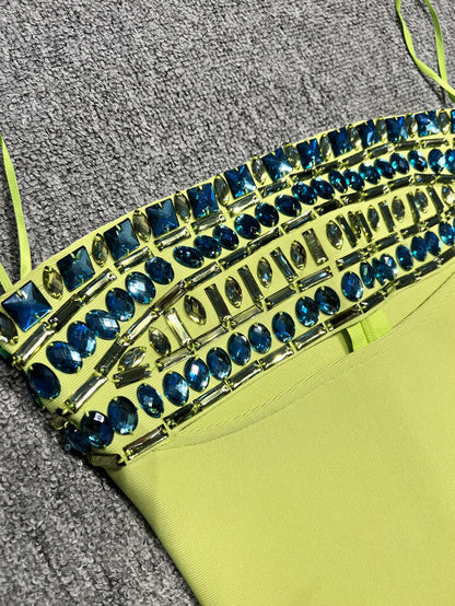 Lime Light Jeweled Cutout Mini Dress