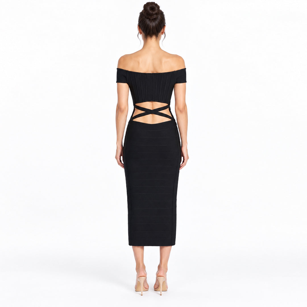 Structured Bandage Off-The-Shoulder Dress - Onyx Black