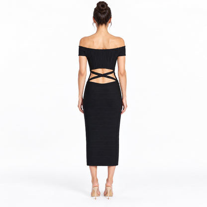 Structured Bandage Off-The-Shoulder Dress - Onyx Black