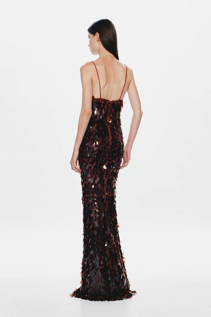 Ember Sequin Floor-Length Gown with Plunging Keyhole Neckline