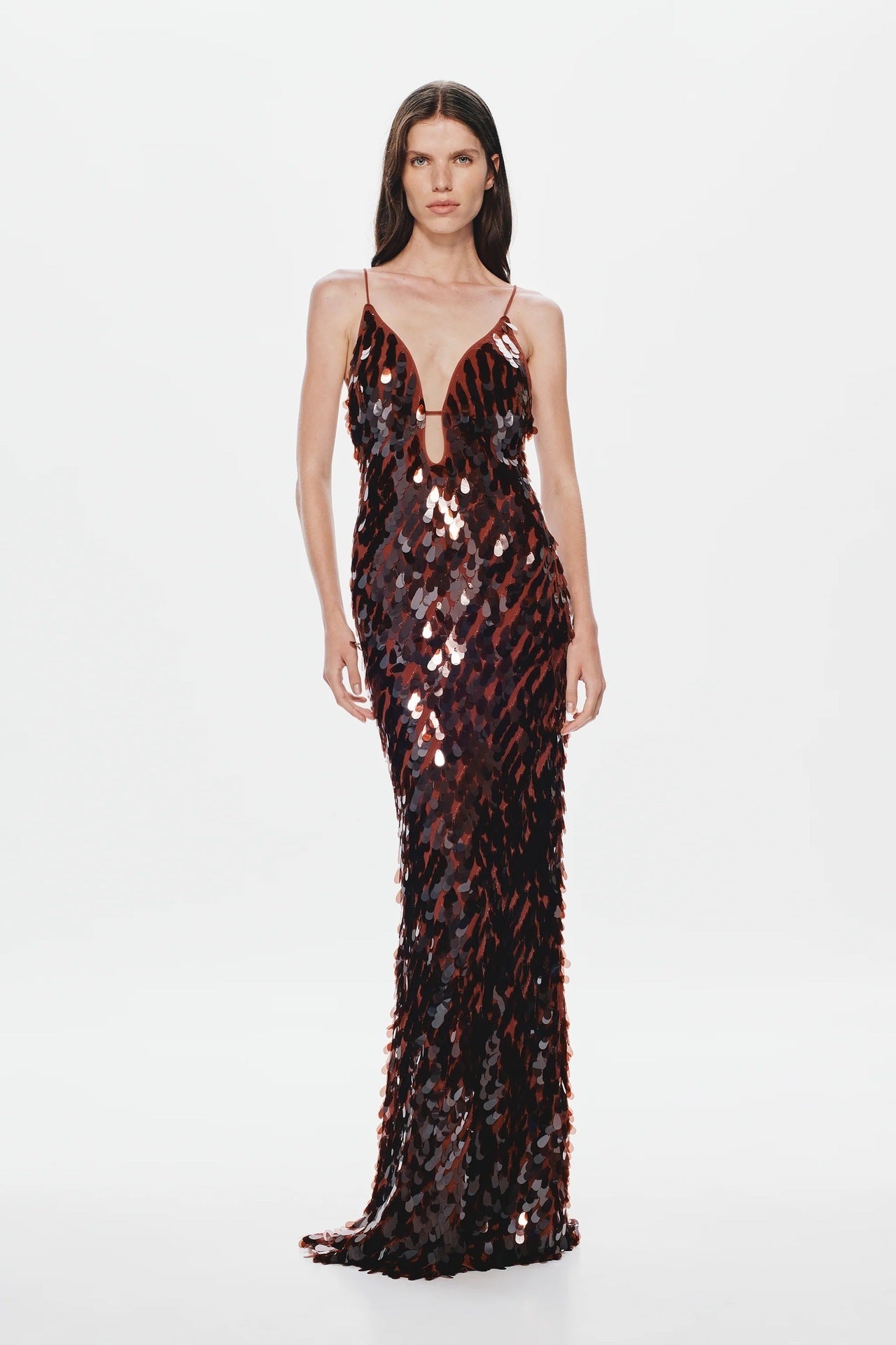 Ember Sequin Floor-Length Gown with Plunging Keyhole Neckline