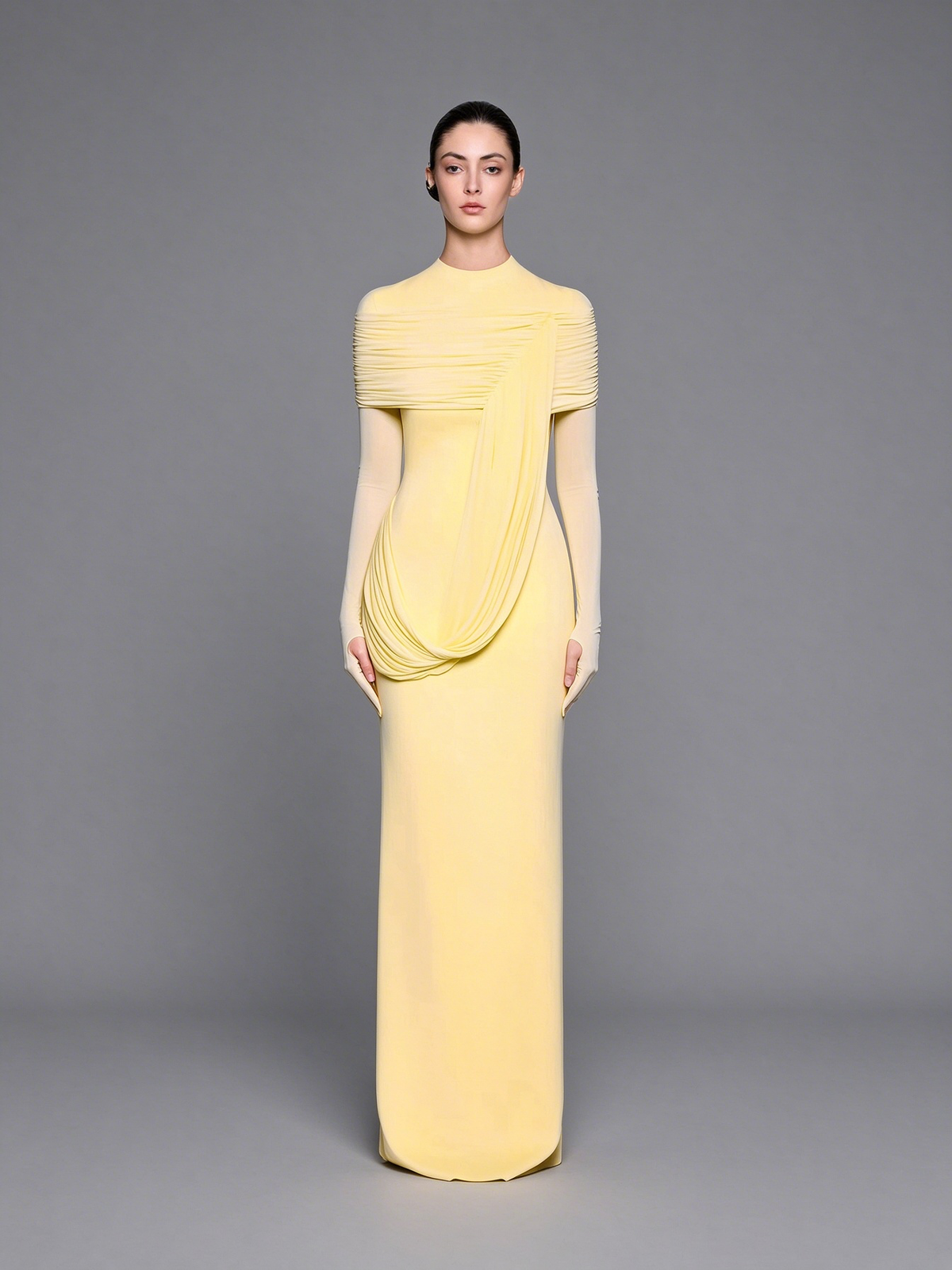 High-Neck Gown with Illusion Sleeves
