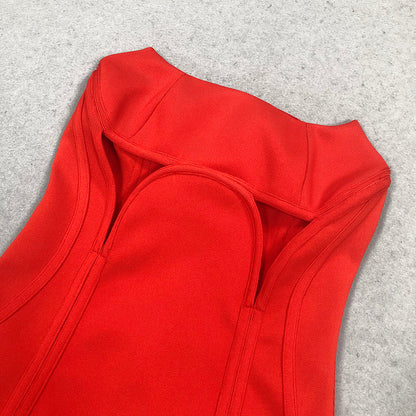 Scarlet Aura Strapless Cut-Out Maxi Dress - Vibrant Red
