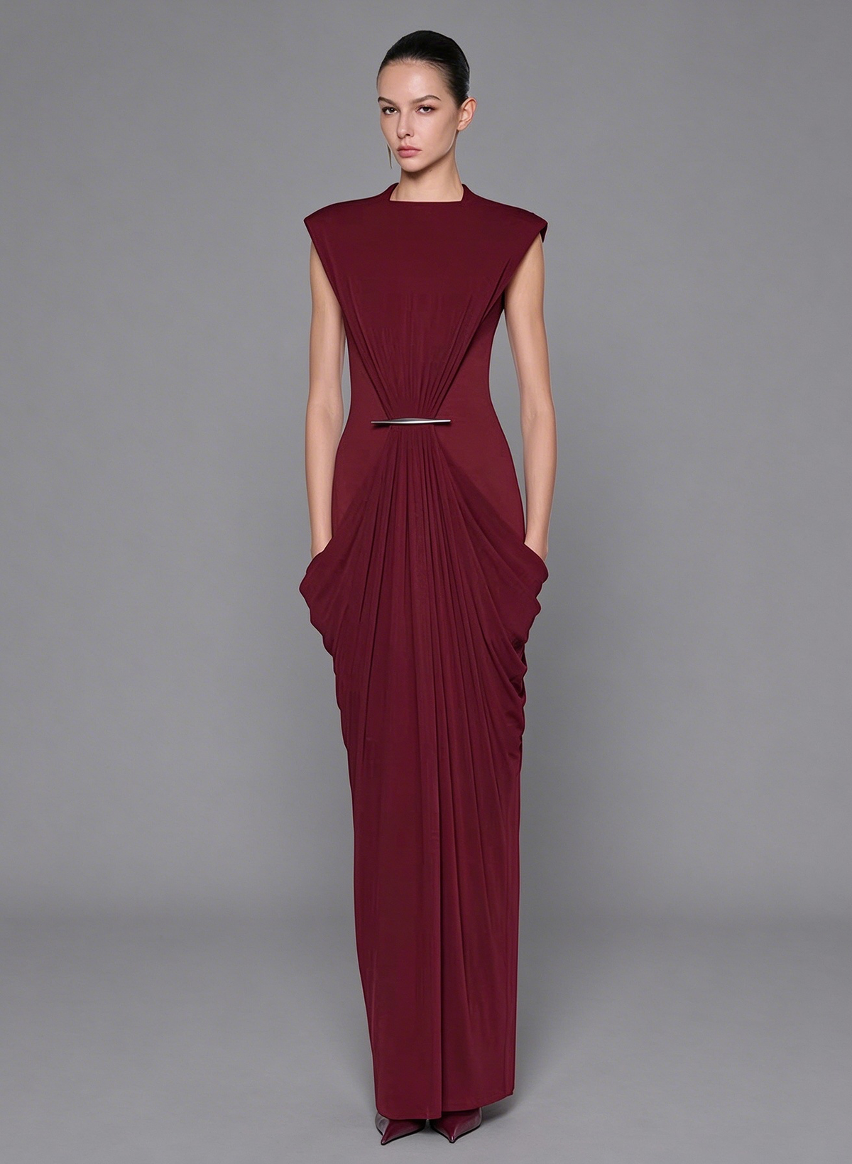 Architectural Draped Hardware Gown - Optic
