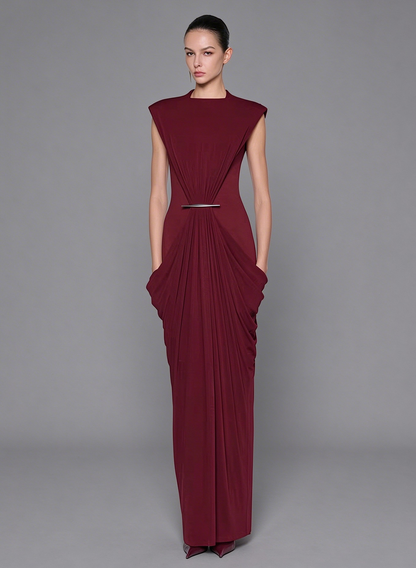 Architectural Draped Hardware Gown - Optic
