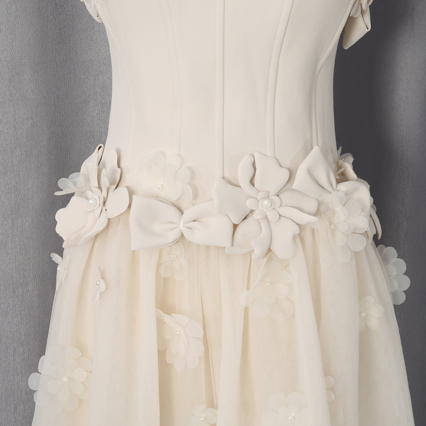 Ivory Strapless 3D Floral High-Low Gown