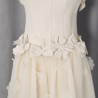 Ivory Strapless 3D Floral High-Low Gown