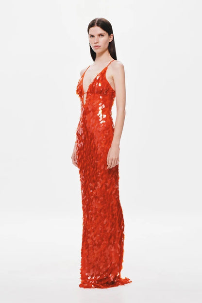 Ember Sequin Floor-Length Gown with Plunging Keyhole Neckline