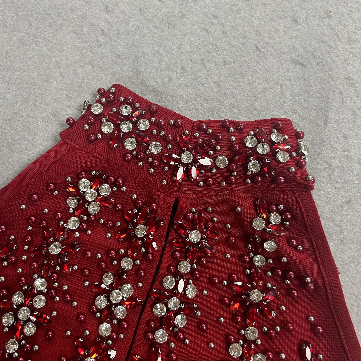 Crystal Embellished Halter Cutout Gown - Crimson Red