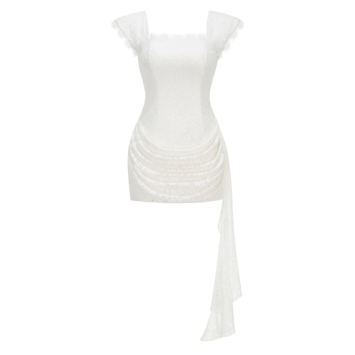 Ivory Floral Lace Corset Mini with Cascading Train