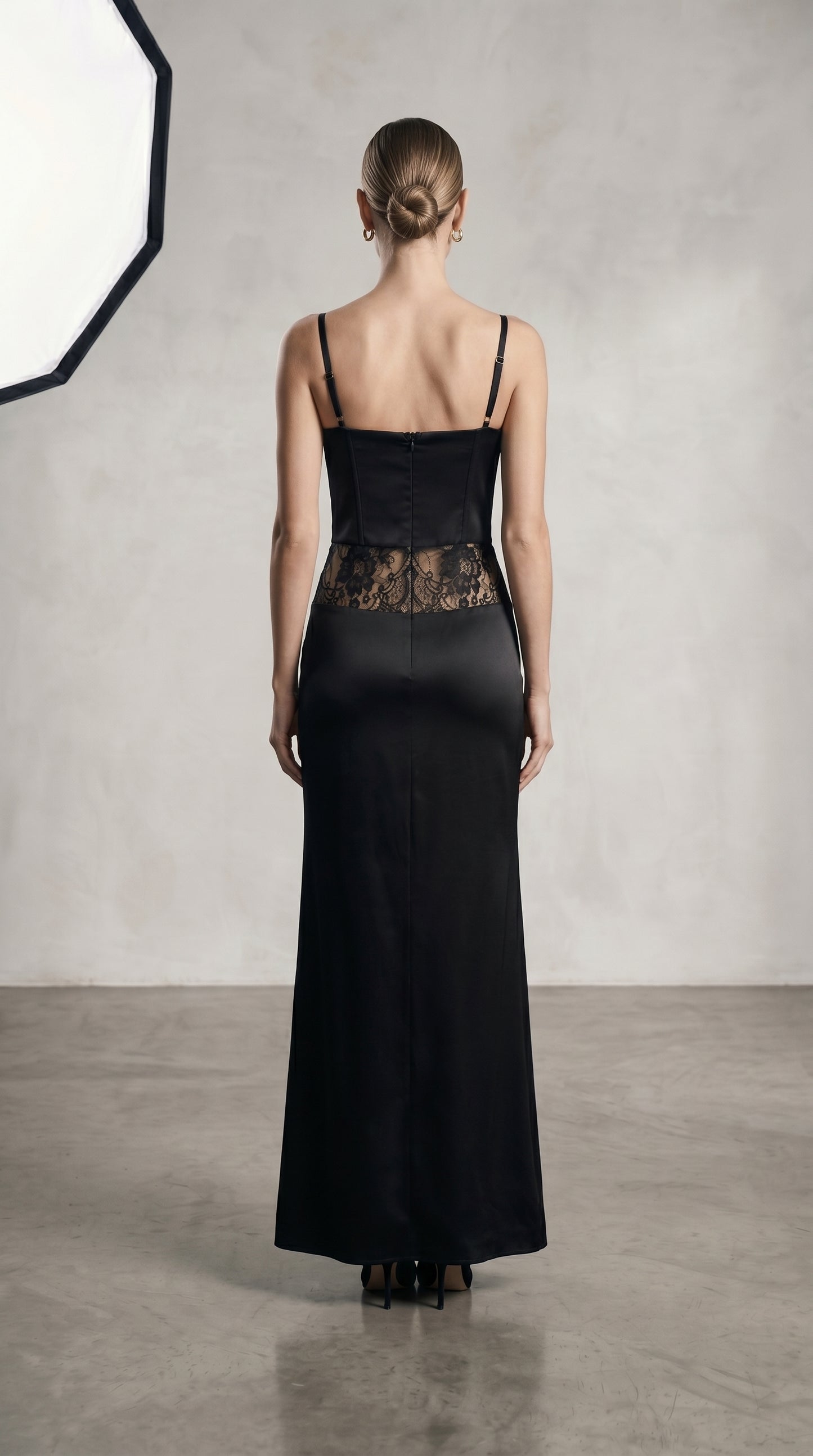 Freddie Black Lace Satin Maxi Corset