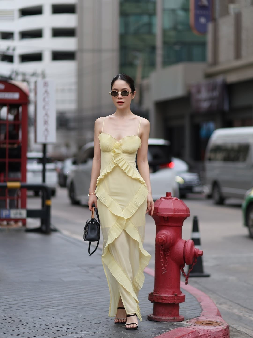 The Fluted Ruffle Column Gown with Corset Bodice
