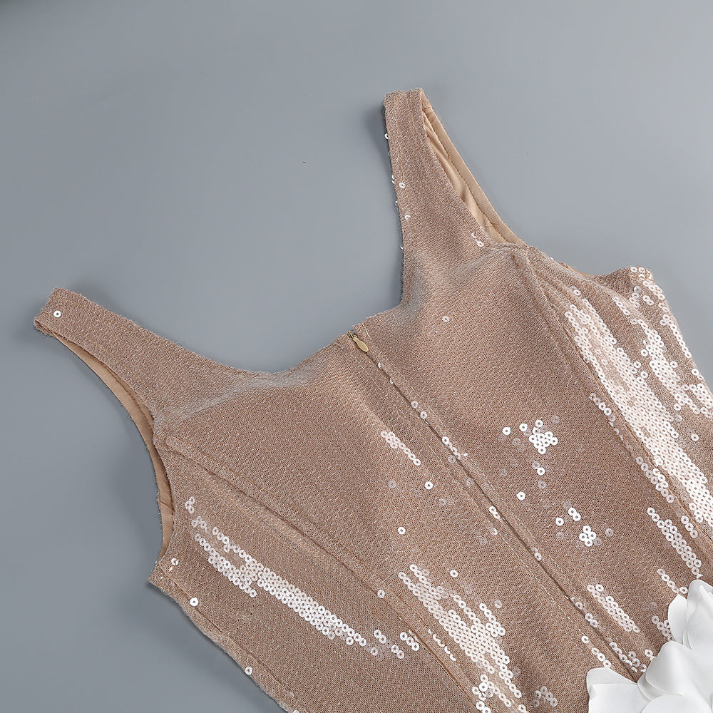 Golden Petal Couture Mini Dress