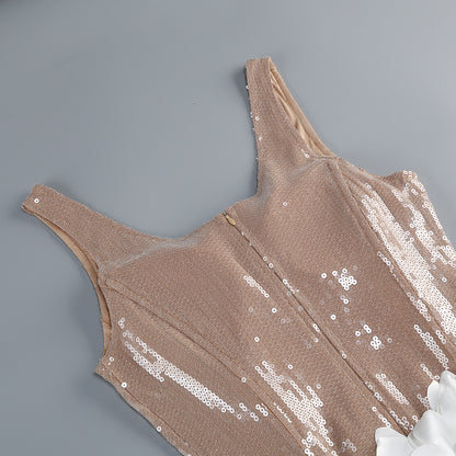 Golden Petal Couture Mini Dress