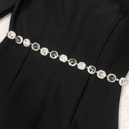 Midnight Crystal Trim Long Sleeve Mini Dress
