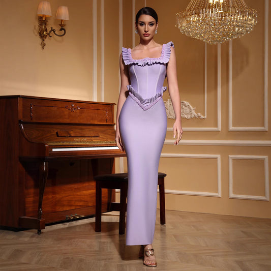 Lavender Sculpted Ruffle Evening Gown