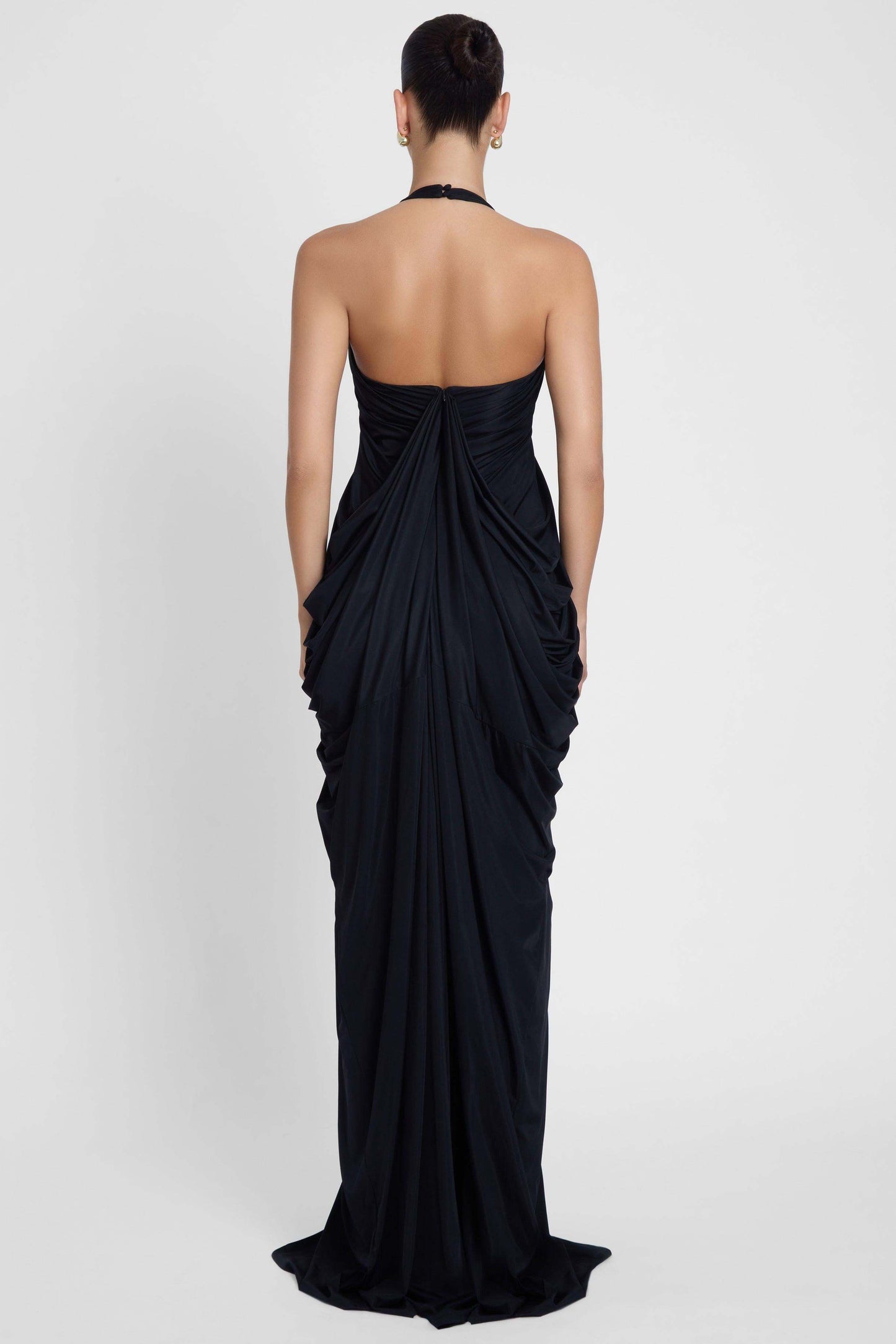 Thalia Draped Halter Maxi Gown with Plunging Neckline