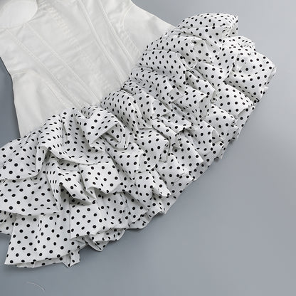 White Corset Polka Dot Ruffle Mini Dress