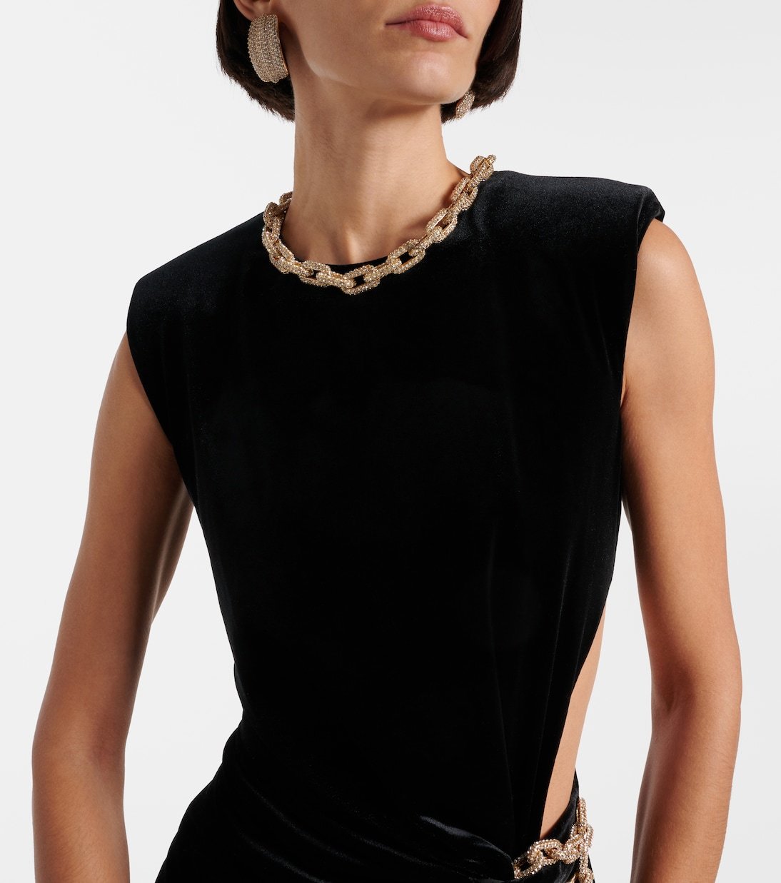 Black Velvet Ruched Cutout Evening Gown