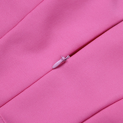 Hot Pink Glamour Feather Cuff Corset Mini Dress
