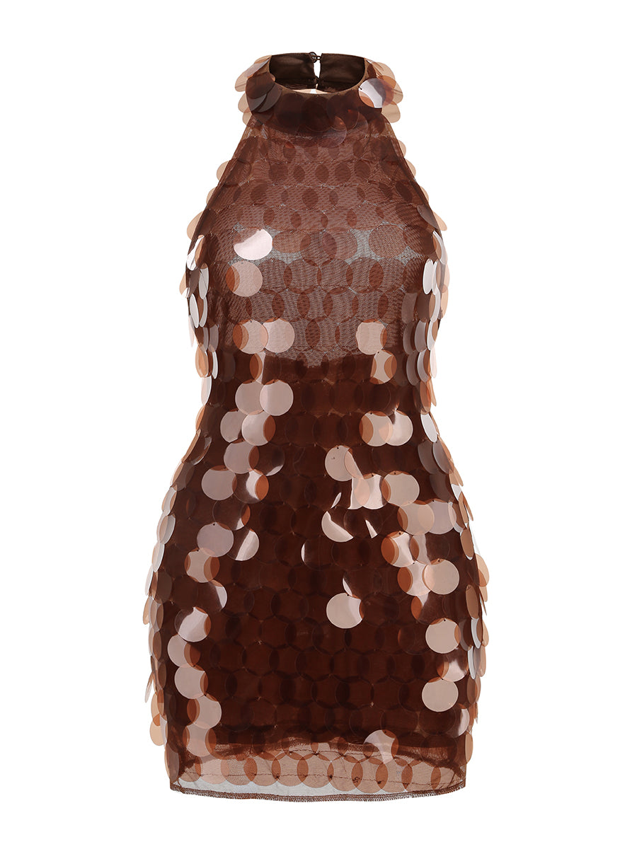 Retro Brown Glossy Paillette Cocktail Mini