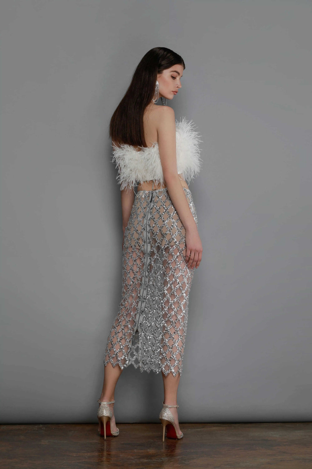 Starlit Glamour Feather & Sequin Two-Piece Set