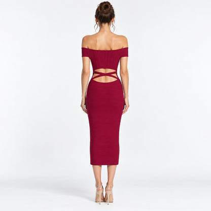 Structured Bandage Off-The-Shoulder Dress - Onyx Black