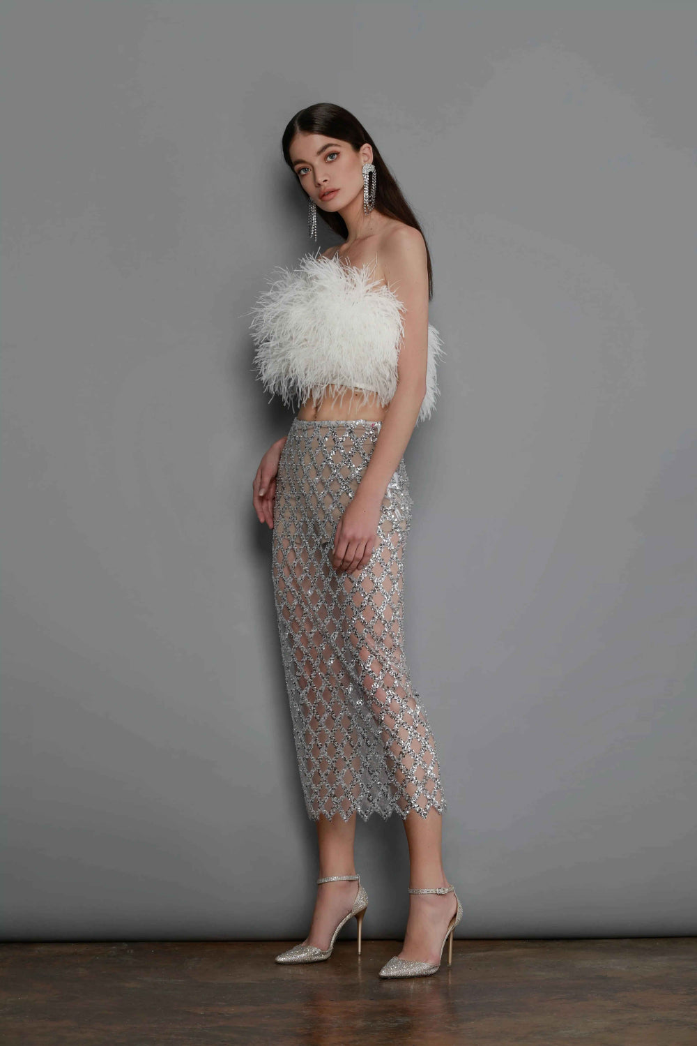 Starlit Glamour Feather & Sequin Two-Piece Set