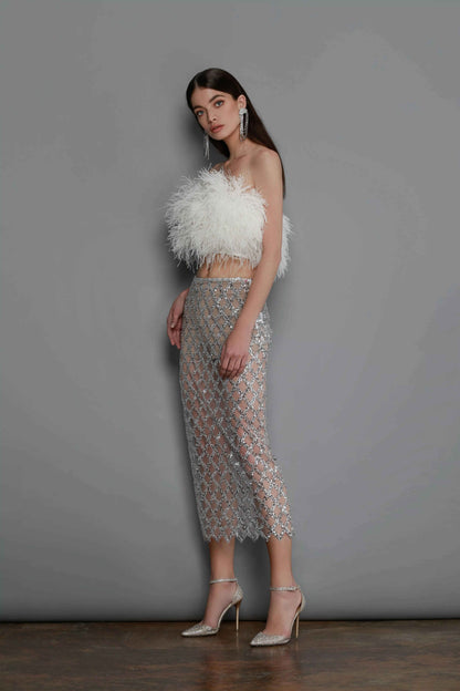 Starlit Glamour Feather & Sequin Two-Piece Set