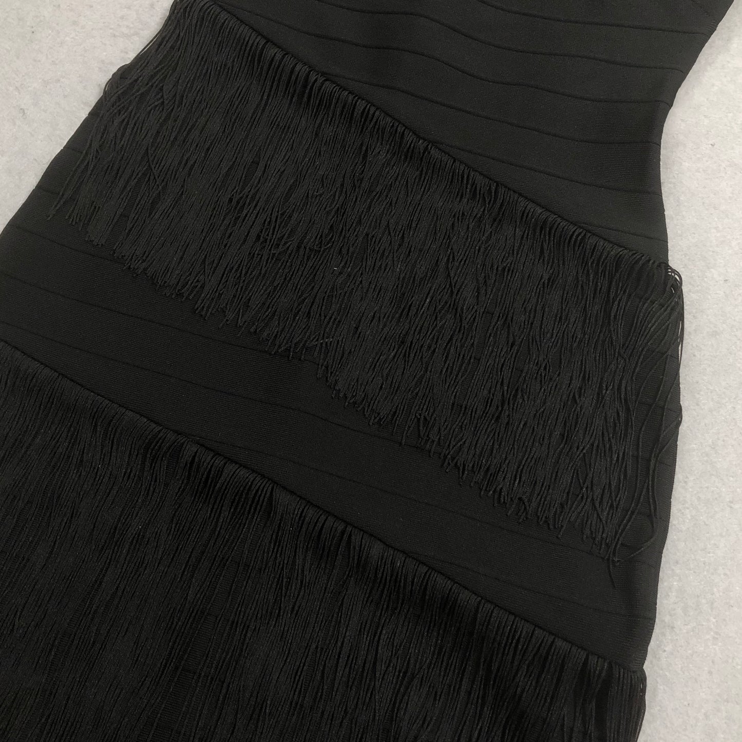 Statement Black Fringe Party Dress with Sheer Hem