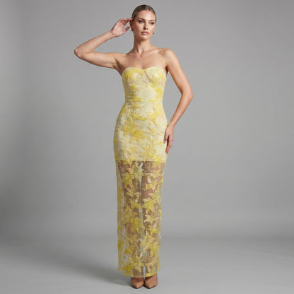 Radiant Strapless Floral Embroidered Evening Gown