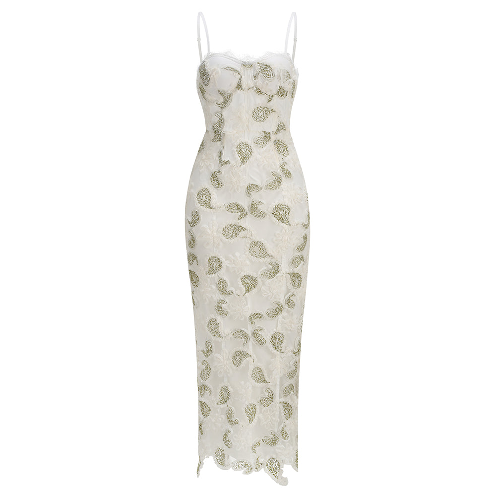 Sophisticated Embroidered Paisley Midi Dress