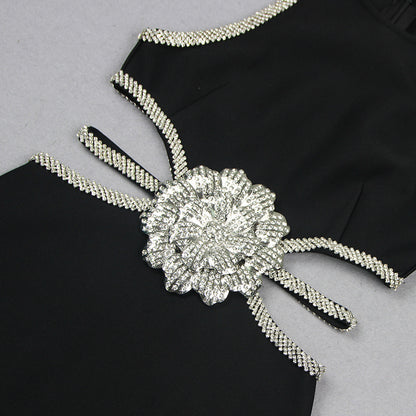 Obsidian Crystal Rosette Cutout Mini Dress