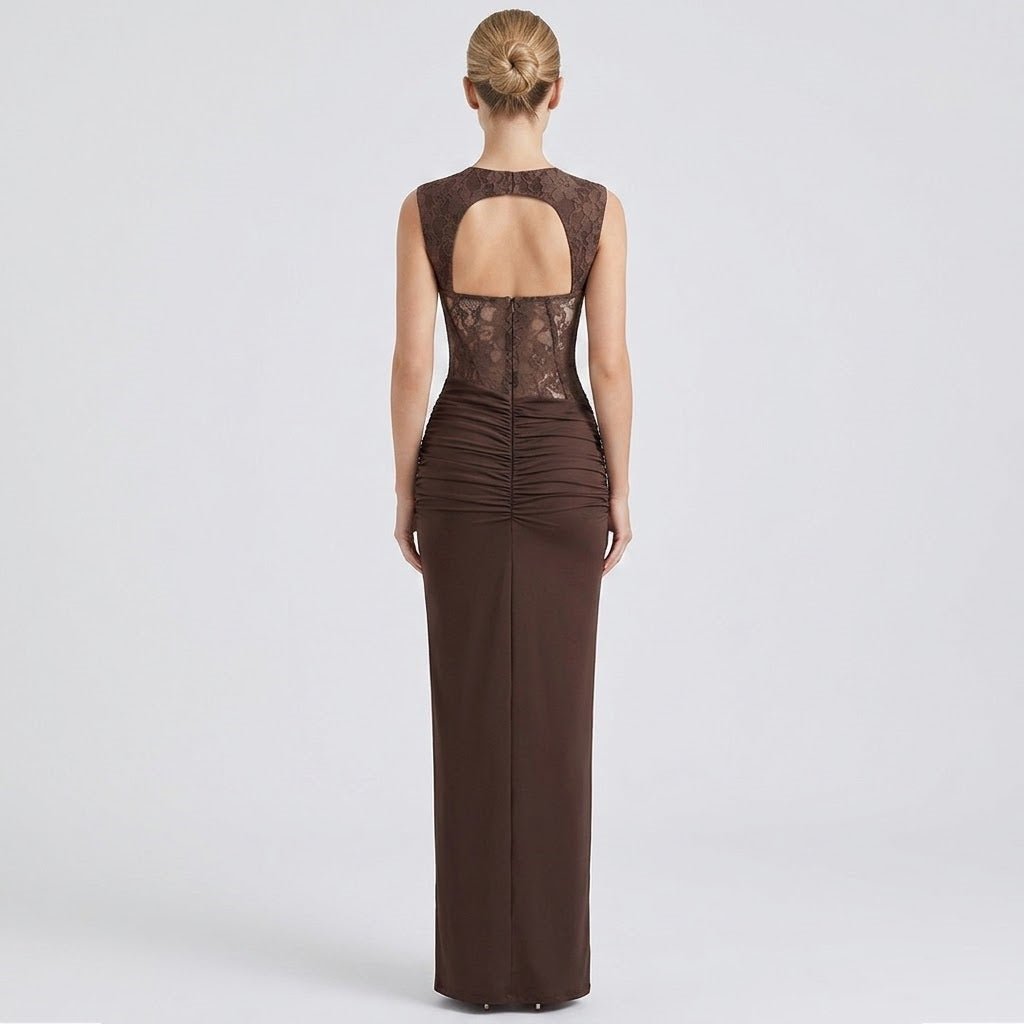 Chocolate Lace Corset Midi Dress