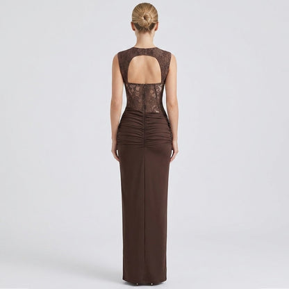 Chocolate Lace Corset Midi Dress