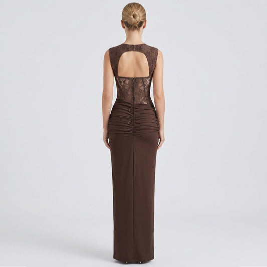 Chocolate Lace Corset Midi Dress