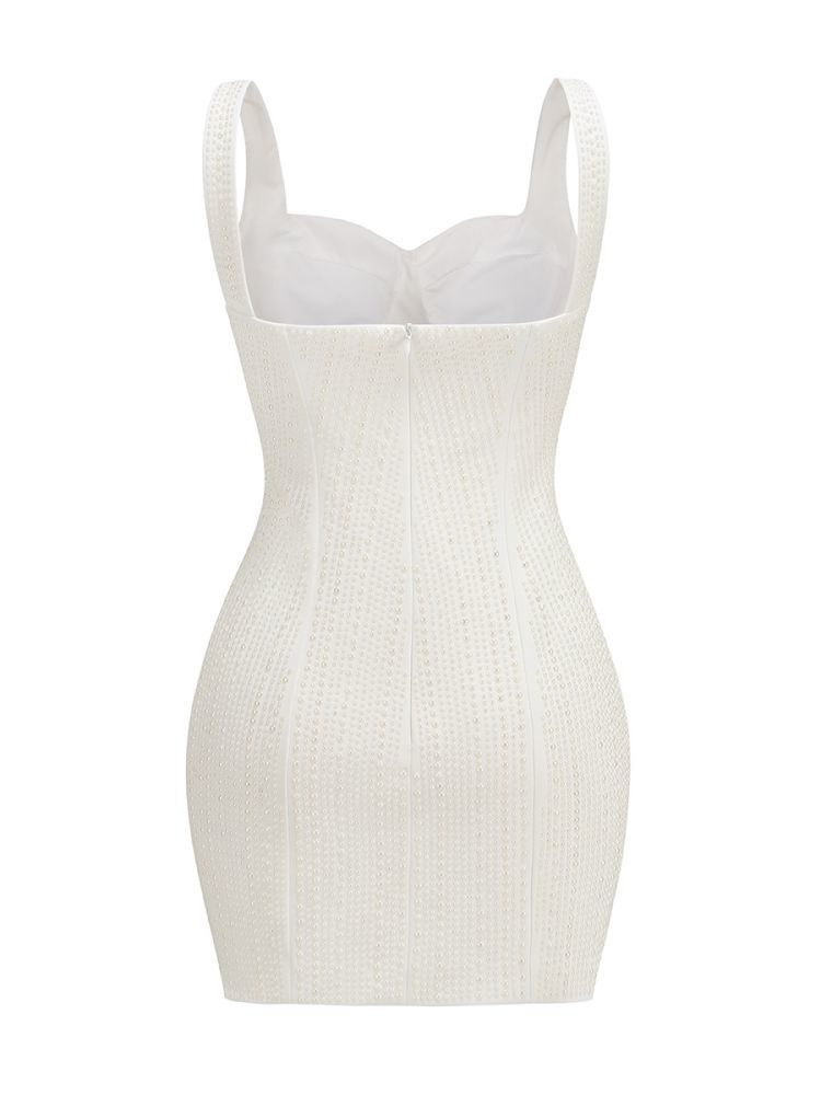 Ivory Pearl-Embellished Structured Mini Dress