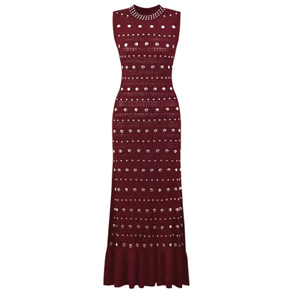 Studded Knit Column Gowns in Earthy Tones