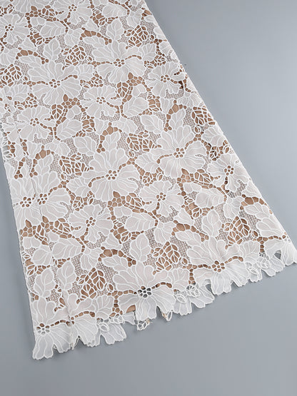 White Sheer Floral Lace Bustier Maxi Dress