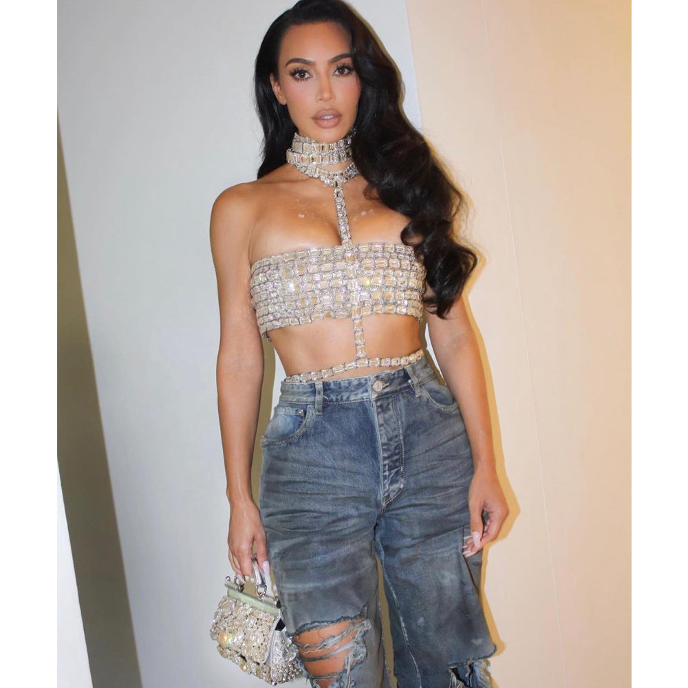Radiant Crystal-Encrusted Statement Bralette & Choker Set