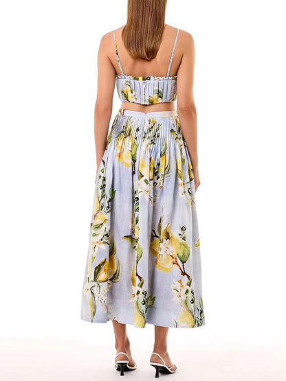 Mediterranean Lemon Print Two-Piece Midi Set