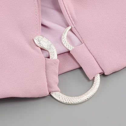 Cropped Blazer & Cutout Chain Trouser Set - Dusty Pink
