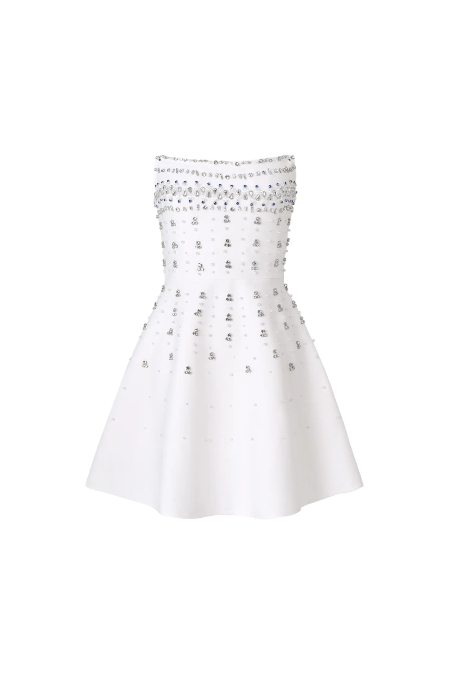 Pearl and Crystal Embellished Strapless Mini Dress - Pristine White