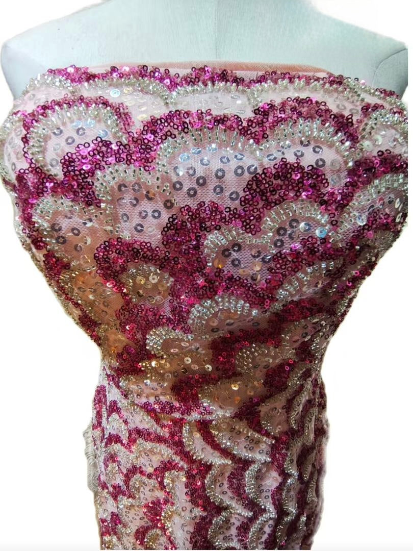Seraphina Strapless Sequin Scalloped Mermaid Gown in Mauve and Berry