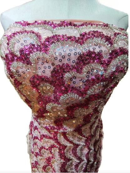 Seraphina Strapless Sequin Scalloped Mermaid Gown in Mauve and Berry