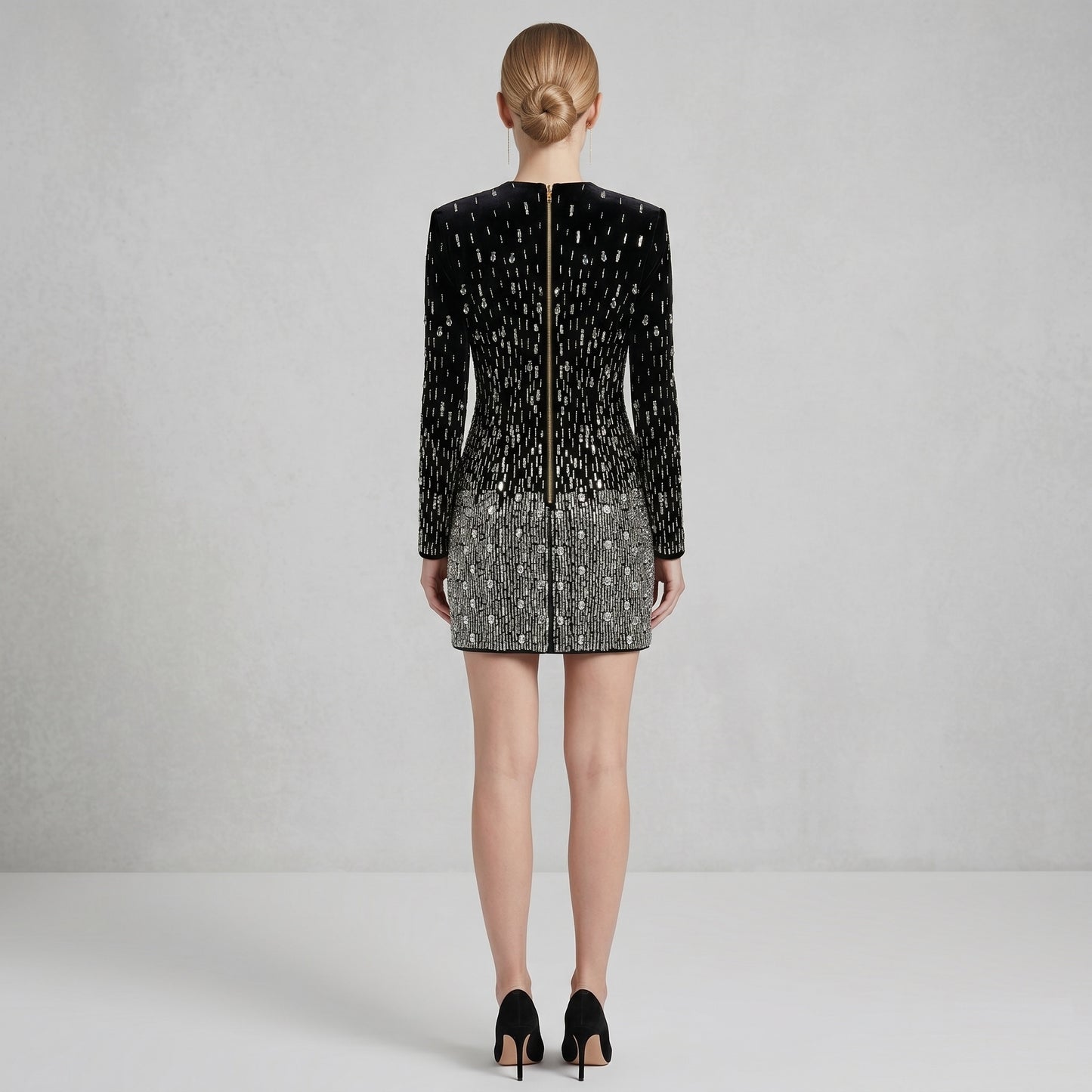 Ombre Rhinestone Black Cocktail Dress