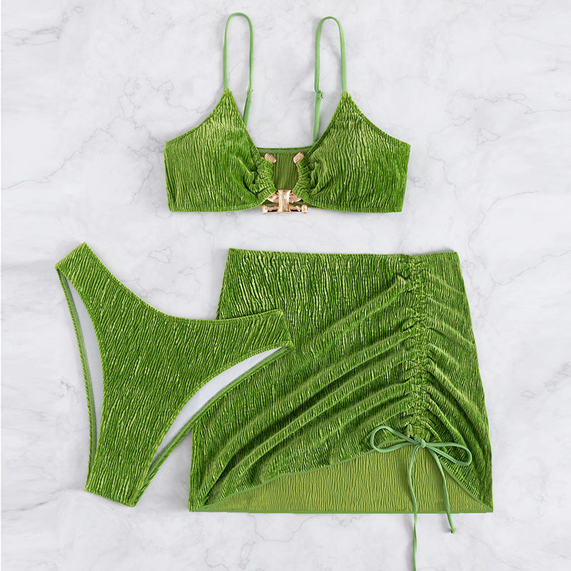 Greass green 3 piece skirt set