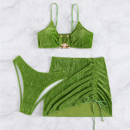 Greass green 3 piece skirt set