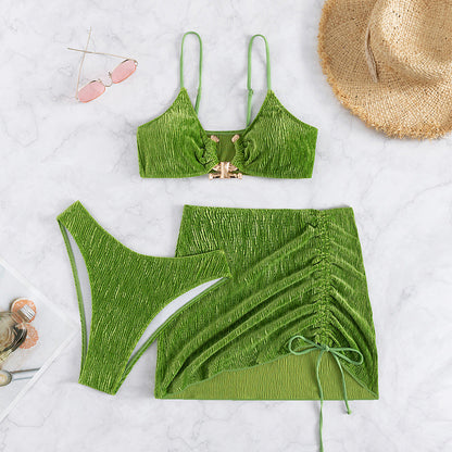 Greass green 3 piece skirt set